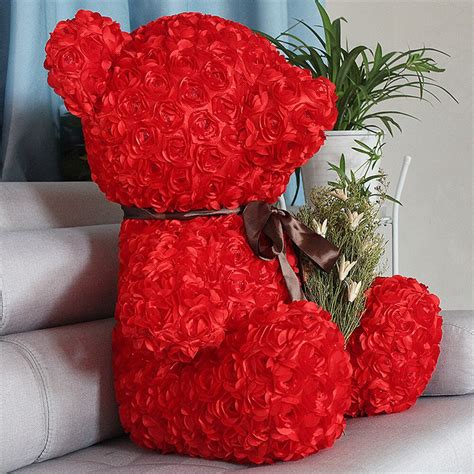 Red Rose Decorated Teddy Bear Toy