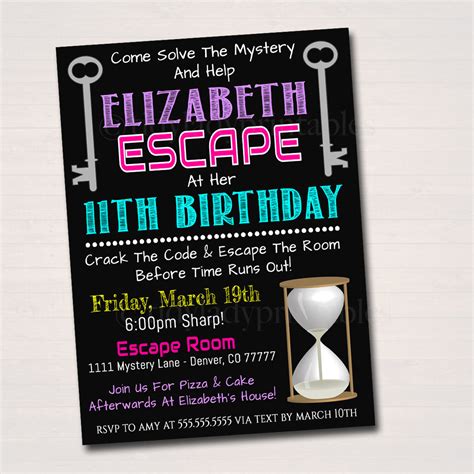 Escape Room Birthday Invitation Girl Mystery Clue Spy Birthday Detect Tidylady Printables