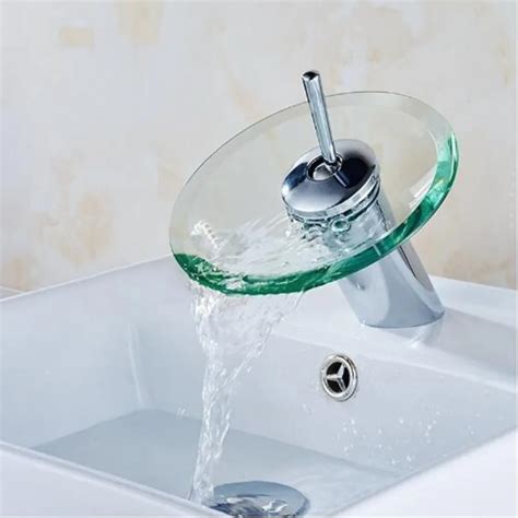 Desk Mounted Glass Waterfall Bathroom Kitchen Sink Faucet Round ...