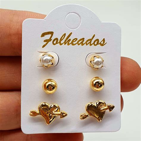 Kit De Brincos Folheados Dourado Cora O Flechado Ch Rie Bijoux