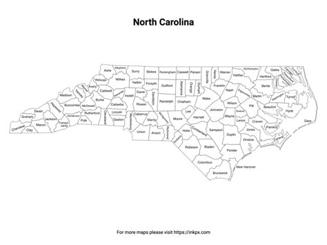 Printable Map of North Carolina County with Labels · InkPx