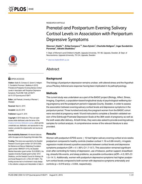 Pdf Prenatal And Postpartum Evening Salivary Cortisol Levels In