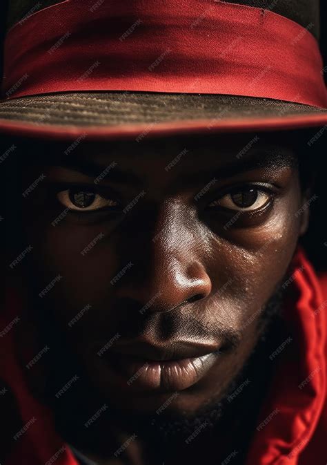 Premium Ai Image A Man Wearing A Red Hat With The Word Black On It