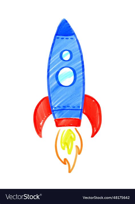 Felt pen child drawing of cute rocket Royalty Free Vector