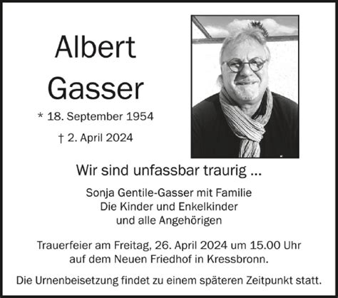 Traueranzeigen Von Albert Gasser Schwaebische De Trauerportal