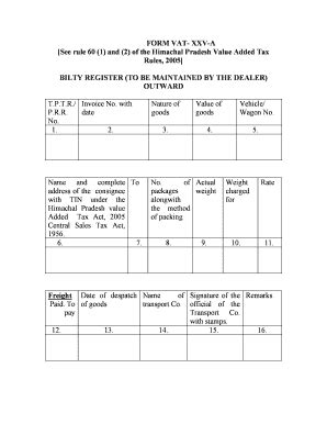 Fillable Online FORM VAT XXV A See Rule 60 1 And 2 Of The Himachal