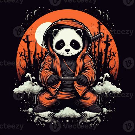 Panda Warrior Warhammer Tshirt Design Mockup Printable Cover Tattoo Isolated Vector Illustration