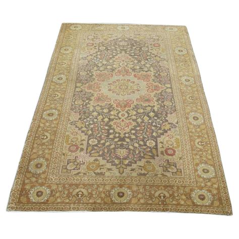 Tan Multicolor Handwoven Wool Vintage Turkish Oushak Rug 4 2 X 6 For