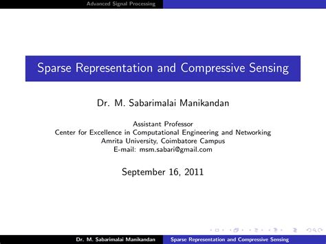 Sparse Representation And Compressive Sensing Ppt