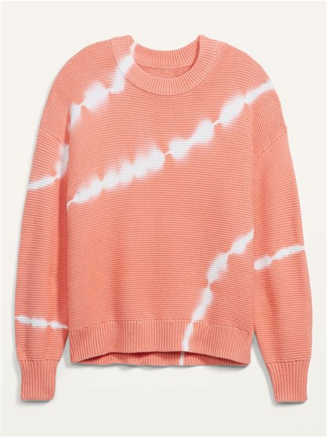 Tie Dye Stripe Textured Crew Neck Sweater For Women Old Navy