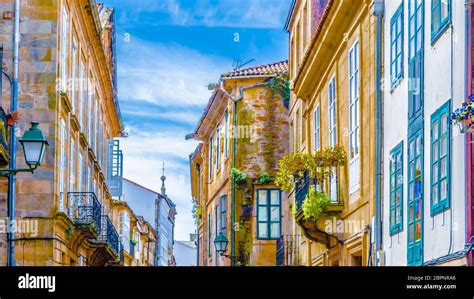 Architecture in Santiago de Compostela, northern Spain, colorful illustration Stock Photo - Alamy