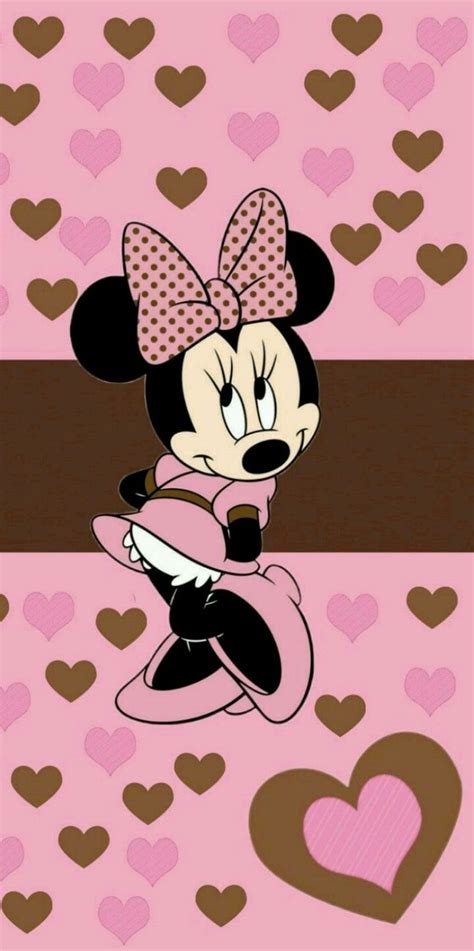 Minnie Mouse With Hearts In The Background And An Image Of A Heart On