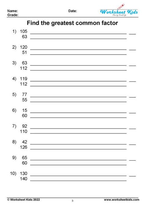 Find The Greatest Common Factor Worksheets Free Printable Pdf