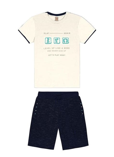 Conjunto Infantil Camiseta Bermuda Bege Trick Nick