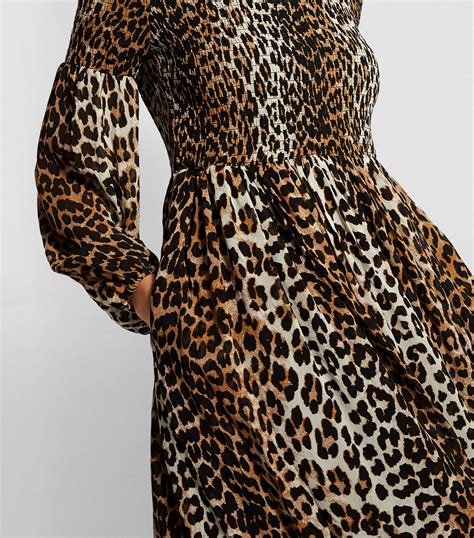 Ganni Leopard Print Georgette Midi Dress Harrods Us