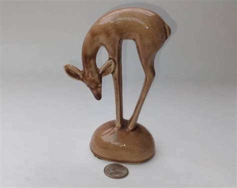 Vintage Deer Figurine Mid Century Modern Pottery By Roselane Pasadena