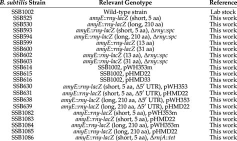 B. subtilis strains used in this study. | Download Scientific Diagram