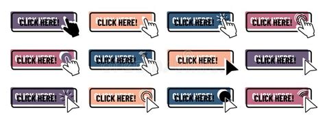 Click Here Button Colorful Vector Illustration With Mouse Arrow