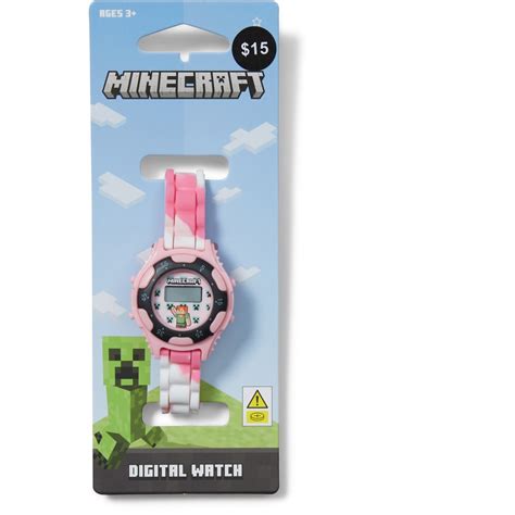 Minecraft Kids Alex Silicone Braided Band Digital Watch - Pink | BIG W