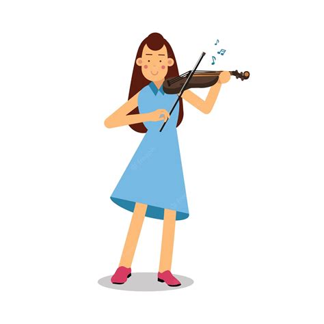 Mujer Joven Tocando Un Personaje De Dibujos Animados De Violín Violinista Tocando Vector De