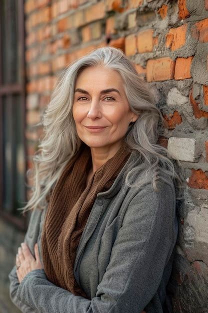 Premium Photo Woman Leaning Against Brick Wall