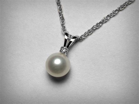 Diamond Pearl Necklace 14k Pearl Necklace Genuine Freshwater Etsy