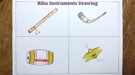 Bihu Instruments Drawing How To Draw Dhol Pepa Taal And Flute Step