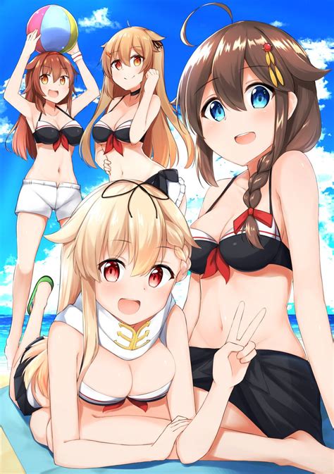 村雨艦これ 村雨改二 時雨艦これ 時雨改二 白露艦これ 夕立艦これ 夕立改二 「白露型サマー 」さくものイラスト