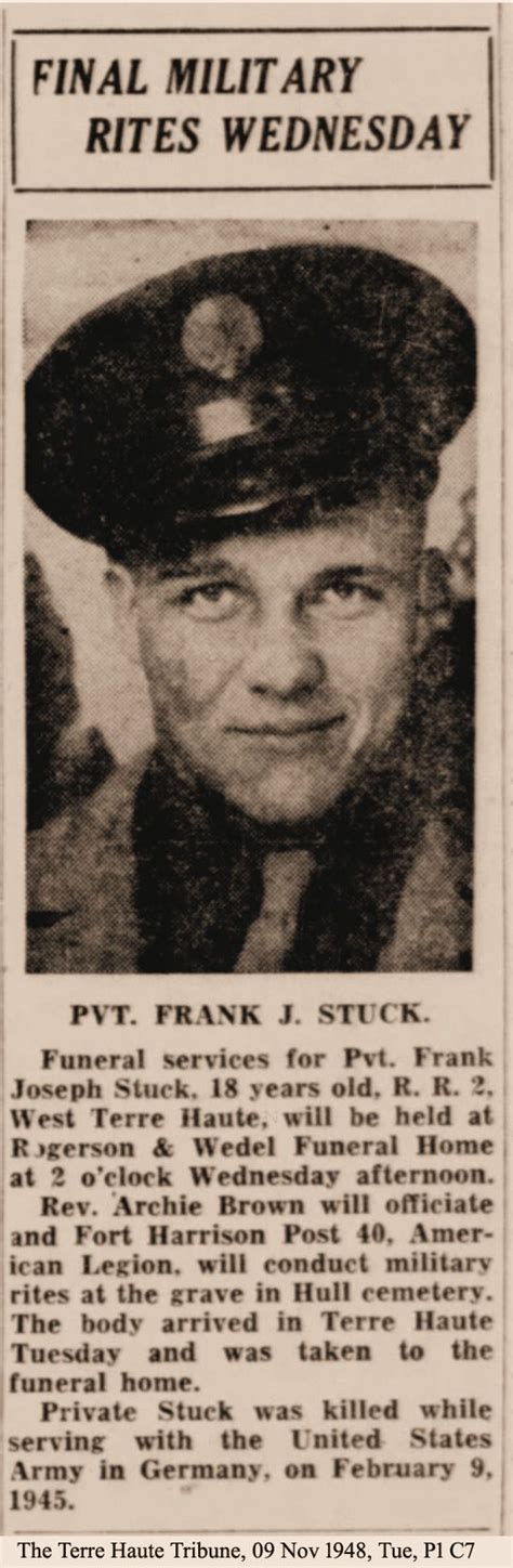 Pvt Frank Joseph Stuck M Morial Find A Grave