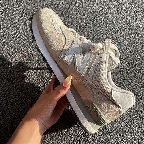 New Balance Women S Cream And Grey Trainers Depop