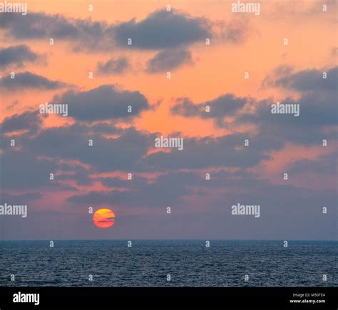 Sunset Over The Mediterranean Sea At Ashkelon Israel Stock Photo Alamy