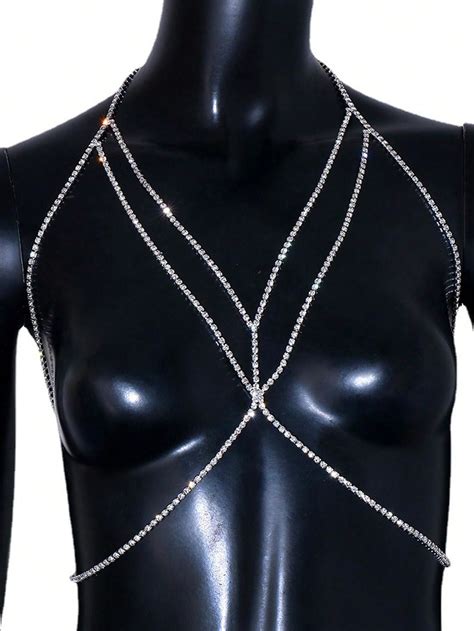 1pc Silver Multi Layer Rhinestone Body Chain European And American