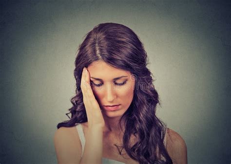 Sad Woman With Worried Stressed Face Expression Looking Down Stock