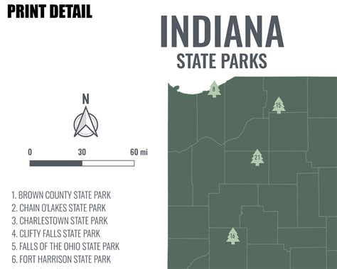 Indiana State Parks Map | Etsy