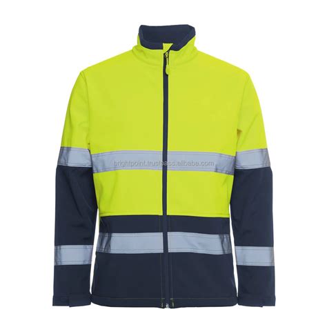 High Visibility Fluorescent Work Wear Soft Shell Jackets Hi Vis Custom Reflective Strips