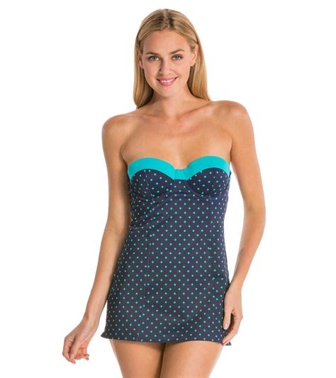 Spanx Polka Retro Padded Dresskini Bikini Swim Top Blue Size New