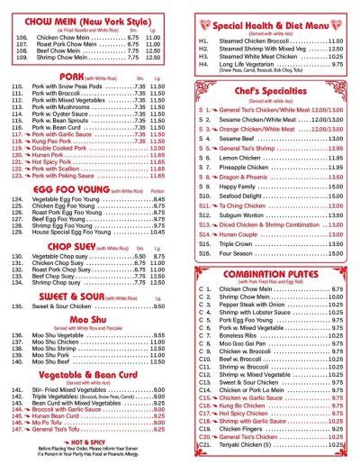 China Star President Ave Fall River Menus