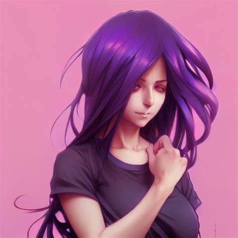 Krea Beautiful Anime Girl Hourglass Slim Figure Purple Hair And