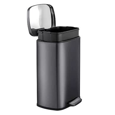 13 Gallon Black Stainless Steel Kitchen Trash Can With Step Open Lid