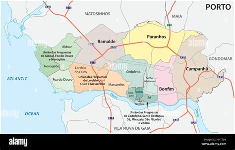 Administrativo político y mapa callejero de la ciudad portuguesa de