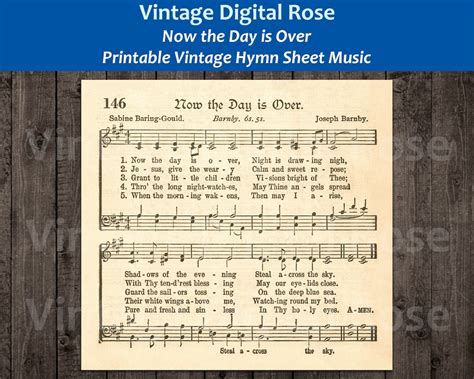 Now The Day Is Over Printable Vintage Hymn Sheet Music Etsy