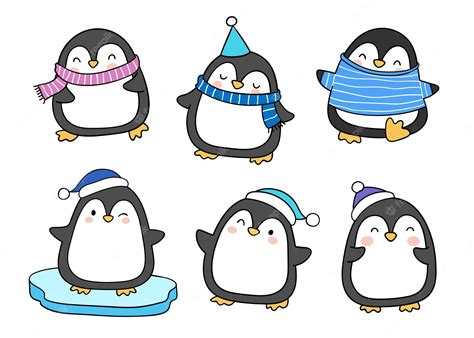 Premium Vector Draw Collection Cute Penguin Christmas And Winter