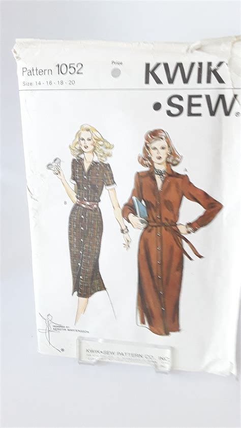 Kwik Sew 1052 Misses Dress Pattern Large Size 14 16 18 20 Uncut Etsy