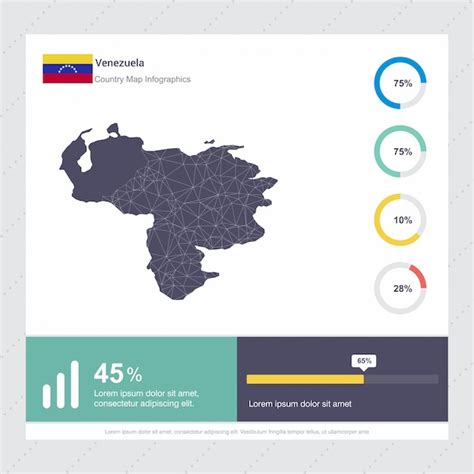 Modelo de infográficos de mapa e bandeira da venezuela Vetor Premium