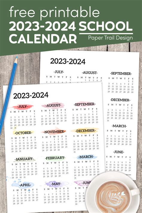 2023 2024 School Year Calendar Free Printable Paper Trail Design