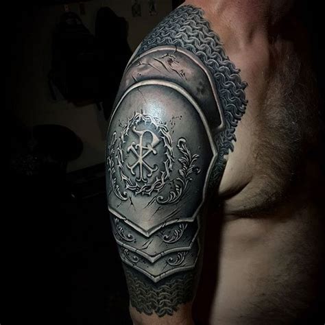 Exceptional Shoulder Tattoos Realistic Armor With Chainmail Design Mens Shoulder Tattoo