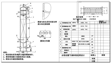 水吸收氨气填料吸收塔设计cad说明书autocad 2000模型图纸下载 懒石网