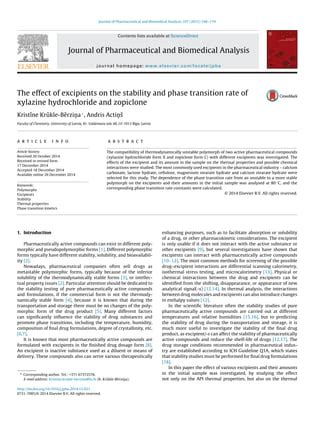 The effect of excipients on the stability and phase transition rate of ...