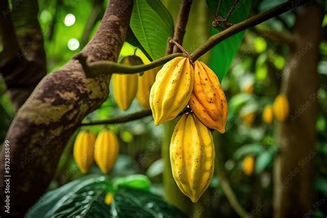 Amidst The Cacao Plantation The Fruit Bearing Cocoa Tree Showcases