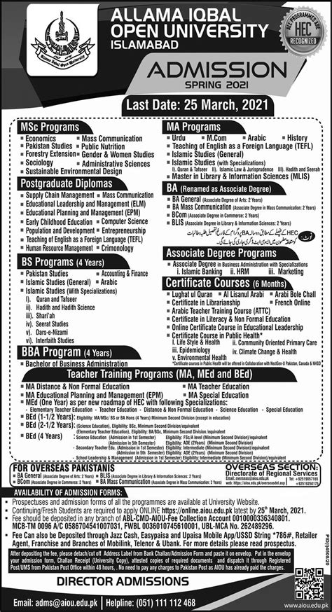 Allama Iqbal Open University Admission Spring 2024 Dates And Schedule